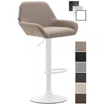 Taburete de Bar Braga en Tela Taupe y Blanco, Ajustable en Altura, con Dossier y Reposapiés Ergonómico