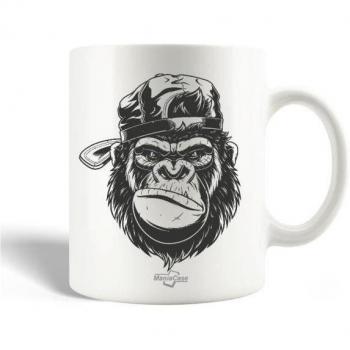 Taza de Cerámica Gorila con Sombrero 30cl Apta para Lavavajillas Blanco