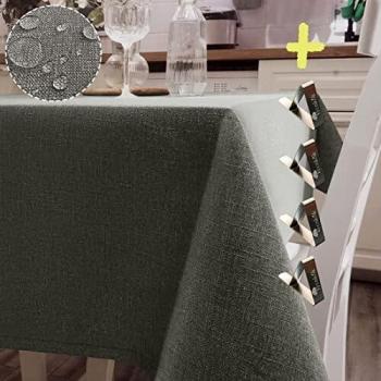 Iycnkok Mantel Antimanchas Rectangular Manteles Mesa Impermeable Tela 140x300 cm Lavable Efecto Lino Gris, 4 Pinzas Incluidas, Table Cloth Elegante para Comedor Exterior Cocina Jardin Navidad Fiesta