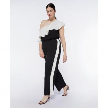 Pantalón de mujer recto con elegante ribete blanco lateral