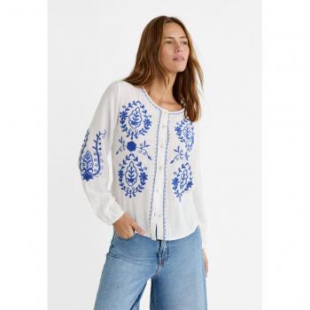 Embroidered Peplum Blouse Blue M