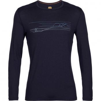 Camiseta térmica de merino para hombre Icebreaker 200 Oasis LS Crewe Ski Stripes azul marino - XL
