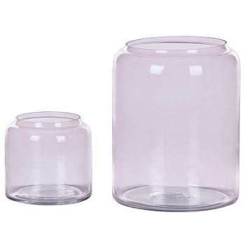 Conjunto de 2 jarrones decorativos de vidrio rosa transparente teñido - Rasam