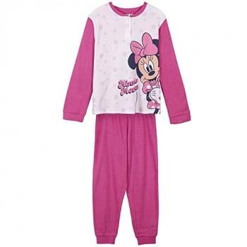 Pijama Largo Interlock Manga Larga Minnie Mouse Lunares Fucsia Niña