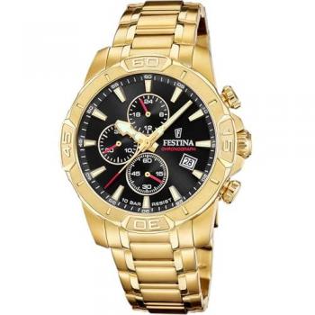 Reloj de Hombre Festina Timeless Chronograph F20705/4 Acero Inoxidable Dorado con Correa Negra y Función Cronógrafo