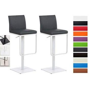 Taburetes de Bar Panama (2 unidades) - Altura ajustable, giratorios, con respaldo y reposapiés, tapizado en cuero sintético gris y estructura blanca