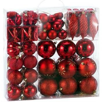 Set de 103 Bolas de Navidad Rojas - Adornos Mate y Brillantes para Decoración Colgante