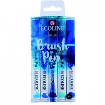 Set 5 rotuladores punta pincel acuarelables Ecoline Brush Pen Talens tonos azules