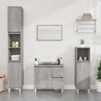 Set de muebles de baño 3 piezas gris Sonoma madera contrachapada multicapa