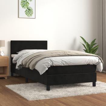 Cama box spring con colchón de cuero sintético negro 90x190 cm