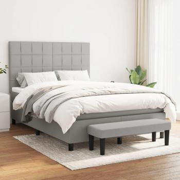 Cama box spring de muelles con colchón de tela gris claro 140x190 cm