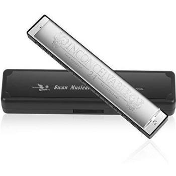 Armónica en Do Harmonica 24 hoyos Clave de C Órgano bucal Polifonía diatónica Harmónico Arpa con estuche para blues Folk Jazz Pop para adultos, niños, principiante, regalo, plata