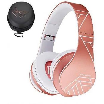 PowerLocus P2 – Auriculares Bluetooth inalambricos de Diadema Cascos Plegables, Casco Bluetooth con Sonido Estéreo Micro SD/TF, FM con micrófono y Audio Cable para Movil, PC, Tablet - Oro Rosa