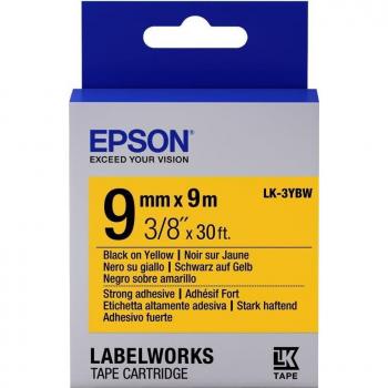 Cinta extra adhesiva Epson LK-3YBW negro sobre amarillo 9mm para impresoras de etiquetas LabelWorks LW-1000P, LW-300, LW-400, LW-400VP, LW-600P (ampolla