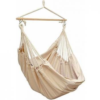 Hamaca Colgante XXL Extra-Segura 185x130cm de Algodón, Asiento Suspendido Beige hasta 150kg