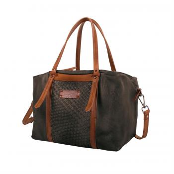 LOIS - 26747 Bolso de mujer doble asa con cremallera. Bandolera ajustable. Bolsillo interior. Incluye llavero. Bolsillo trasero con cremallera. Piel sintética Polipiel, Color Negro
