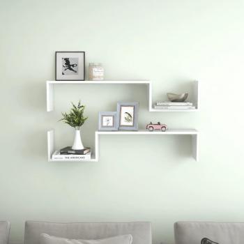 Estantes de pared 2 uds aglomerado blanco brillante 100x15x20cm