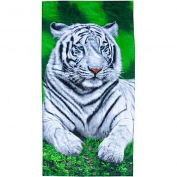 TOALLA ESTAMPADA TIGRE BLANCO 90X170CM 100% ALGODÓN