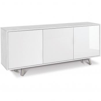 Aparador 3 puertas con apertura push-pull, estructura en óxido blanco y frente en blanco brillante, dimensiones 177x41x74 cm