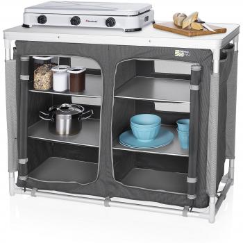 Cocina de Campamento Portátil CAMPART Travel KI-0734 Madrid con Seis Compartimentos y Bolsa de Almacenamiento, 82 cm de Altura, Color Gris
