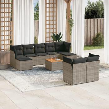 10-Piece Grey Poly Rattan Garden Sofa Set with Cushions