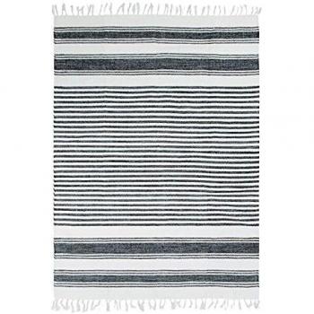 Alfombra de salón o dormitorio 100% algodón de aspecto étnico con líneas grises 160 x 230 cm Gris plata/Blanco