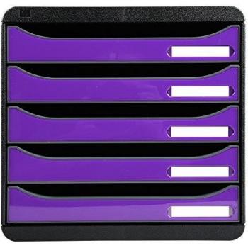Organizador de Escritorio Exacompta Big-Box Plus con 5 Cajones A4+, Poliestireno Negro y Violeta, 27.8 x 34.7 x 27.1 cm