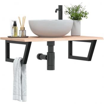 Estante de lavabo de pared de acero y madera maciza de roble