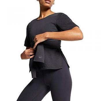 Nike W Nk Studio SS Wrap Top Camiseta, Mujer, Oil Grey/Black, S