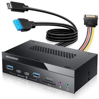 Panel Frontal Multi USB 3.2 Gen2 de 5,25 Pulgadas con Lector de Tarjetas SD y microSD, 8 Puertos (4 USB-C y 4 USB-A), Audio E/S, Micró
