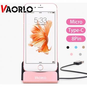 Base de Carga Dock VAORLO para iPhone X 8 7 6, Cable USB, Sincronización, Soporte Tipo C para Xiaomi y Samsung, Color Negro