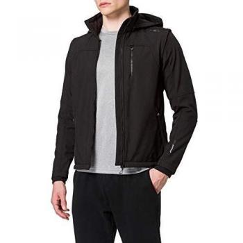 Detachable Sleeve Softshell Jacket with Hood - CMP Black Men's 3A74427N