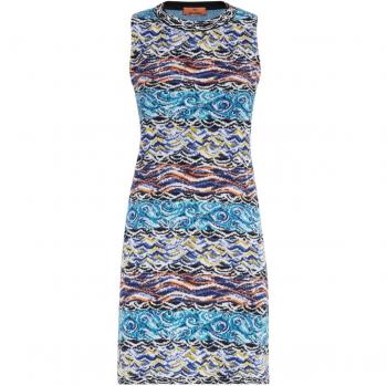 Missoni Women's Wool And Cotton Blend Short Dress in Clear Blue | Size Medium
