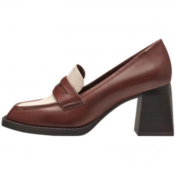 Mocasines Mujer Piel Beige y Marrón con Tacón Medio Alto Tamaris - 24429