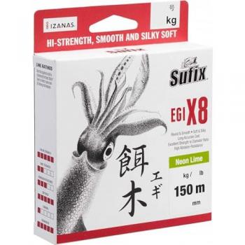 Sufix Línea Trenzada Egi X8 150 M - Tresse 8 Brins - Diámetro: 0.14 mm - Resistencia: 7.5 Kg - Color: Neon Chartreuse - Código: SEG