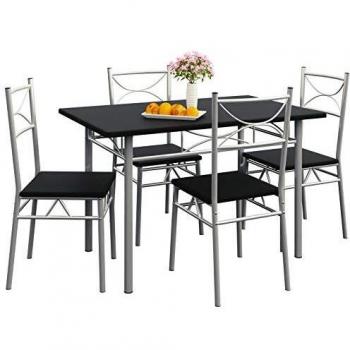 Conjunto de Mesa y 4 Sillas Paul 5 Piezas Negro Madera MDF Industrial 110x70 cm