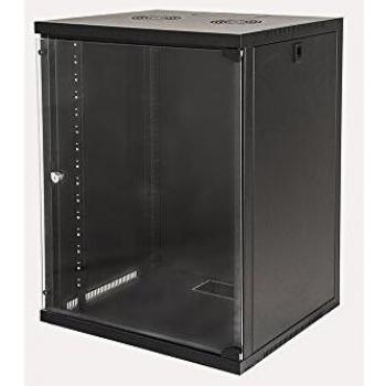 Armario Rack 19 15 Unidades de Pared Negro con Puerta de Vidrio y Cerradura, Dimensiones (A)750 x (L)540 x (P)450 mm