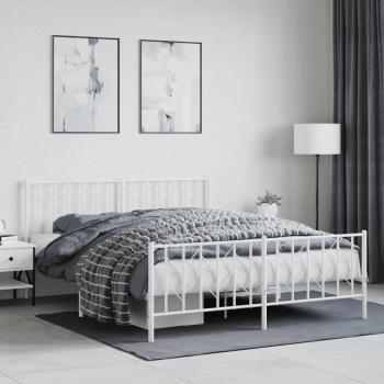 Cama de Metal Blanca con Cabecera y Piecera 160x200 cm