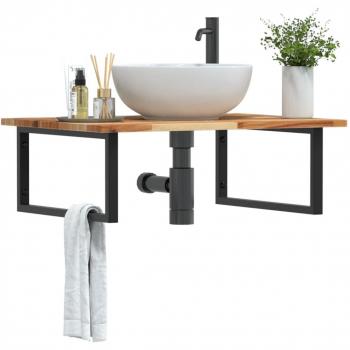 Estante de lavabo de pared acero y madera maciza de acacia vidaXL Marrón