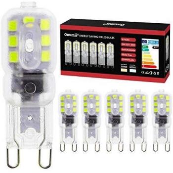 Onumii Bombilla LED G9 Cápsula 3W LED Equivalentes 28W Halógenas, Blanco Frío 6000K, AC220-240V, Pack De 6