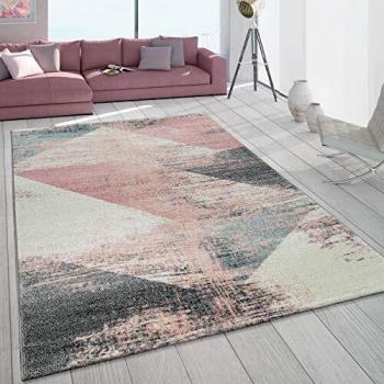 Alfombra De Salón Pelo Corto Colorida Abstracta Diseño Geométrico Colores Pastel, tamaño:200x290 cm