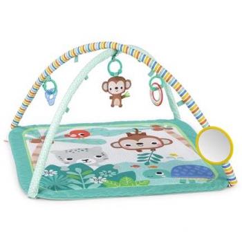 Manta de Juegos Palm Party Bright Starts - Gimnasio de actividades, 3 maneras de jugar, barra de juguetes desmontable, lavable a máquina, Recién nacido +