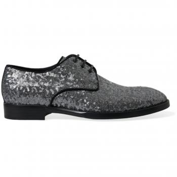 Dolce & Gabbana Silver Sequined Lace Up Men's Derby Dress Shoes - EU39/US6