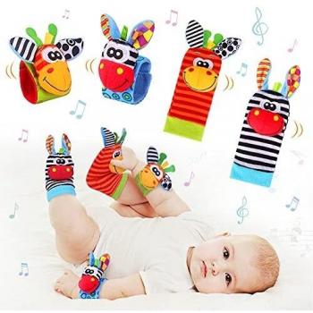 Sonajero Calcetines y Muñequeras para Bebé, Sonajero Toys con Buscador de Muñeca y Pie Juguetes de Animales Suaves y Bonitos para Recién Nacidos Niños Bebés