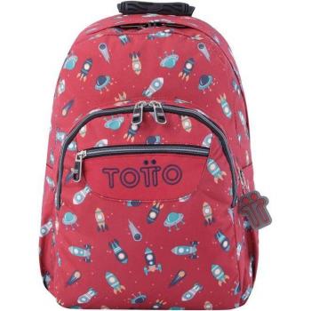 Mochila Escolar Totto Acuareles Adaptable a Carro Estampado Cohetes Negro 33x44x14cm