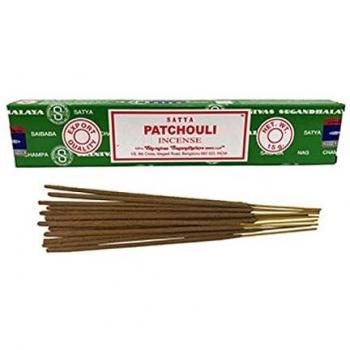 Sai Baba Nag Champa Patchouli Paquete de 15 gramos, 1 caja de 12 paquetes