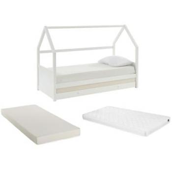 Cama Nido Cabaña 2 x 90 x 190 cm - Pino Blanco + Colchón HURRA
