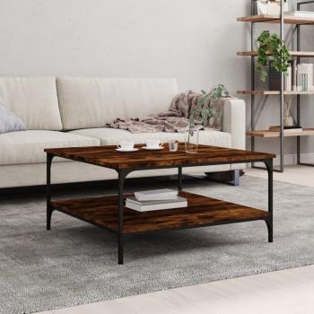 Mesa de centro de madera de ingeniería 80x80x40 cm en color negro, roble sonoma y roble ahumado, ideal para salón o comedor, también como mesita auxiliar o mesa de café