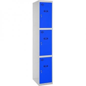 Taquilla Metálica SimonRack Profesional de Vestuario, 3 Puertas, Incluye Llave, Dimensiones: 1800x300x500 mm, Color Gris/Azul
