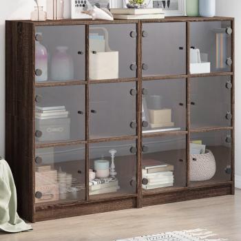 Estantería con puertas de madera multicapa color marrón roble 136x37x109 cm